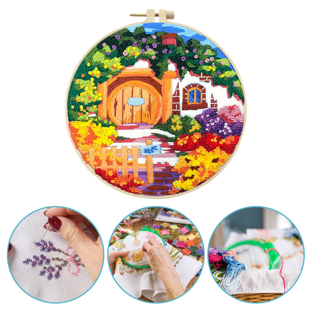 Colorful Garden - DIY Embroidery Cross Stitch Kit with Pattern Cotton Threads Needles Hoop 30x30CM/11.81x11.81in