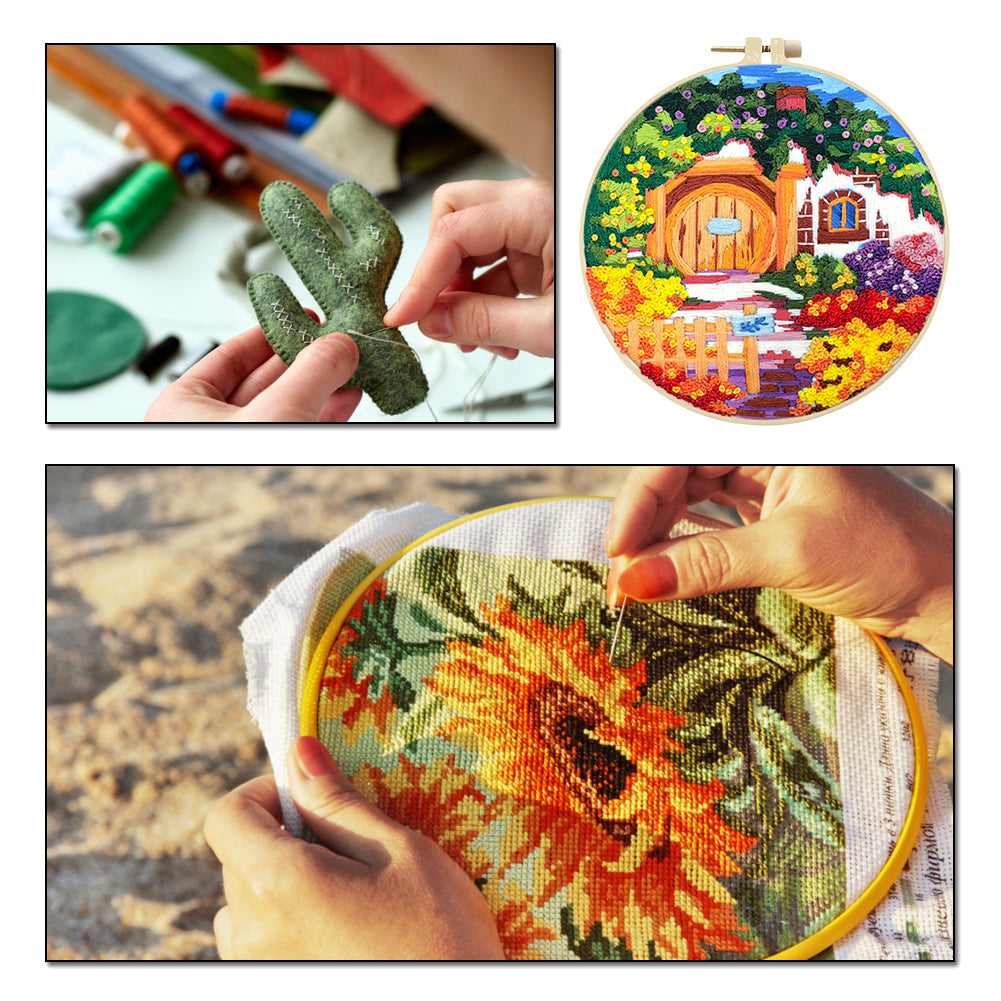 Colorful Garden - DIY Embroidery Cross Stitch Kit with Pattern Cotton Threads Needles Hoop 30x30CM/11.81x11.81in