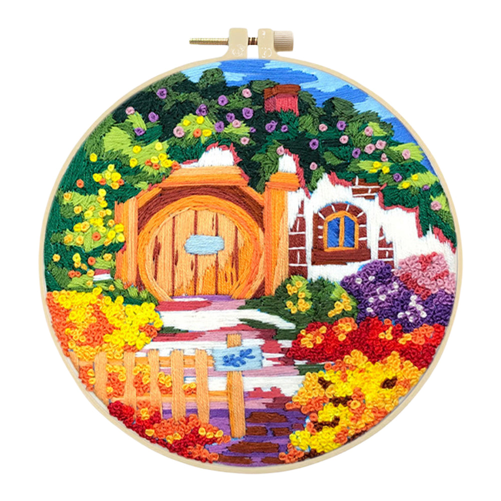 Colorful Garden - DIY Embroidery Cross Stitch Kit with Pattern Cotton Threads Needles Hoop 30x30CM/11.81x11.81in