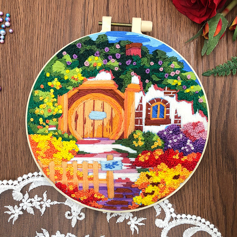 Colorful Garden - DIY Embroidery Cross Stitch Kit with Pattern Cotton Threads Needles Hoop 30x30CM/11.81x11.81in