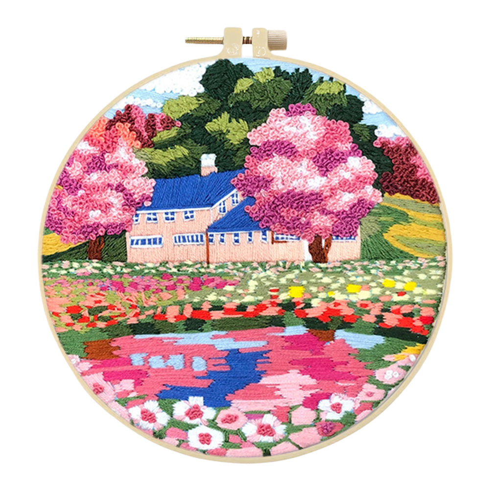 Dreamy Flower Sea - DIY Embroidery Cross Stitch Kit with Pattern Cotton Threads Needles Hoop 30x30CM/11.81x11.81in