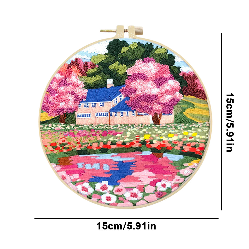 Dreamy Flower Sea - DIY Embroidery Cross Stitch Kit with Pattern Cotton Threads Needles Hoop 30x30CM/11.81x11.81in