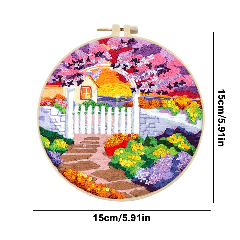 Purple Flower Sunset - DIY Embroidery Cross Stitch Kit with Pattern Cotton Threads Needles Hoop 30x30CM/11.81x11.81in