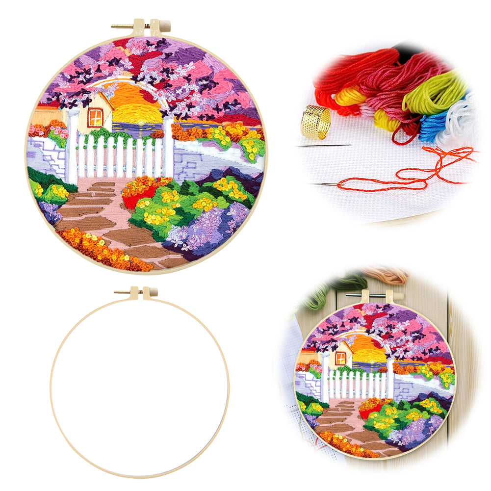Purple Flower Sunset - DIY Embroidery Cross Stitch Kit with Pattern Cotton Threads Needles Hoop 30x30CM/11.81x11.81in