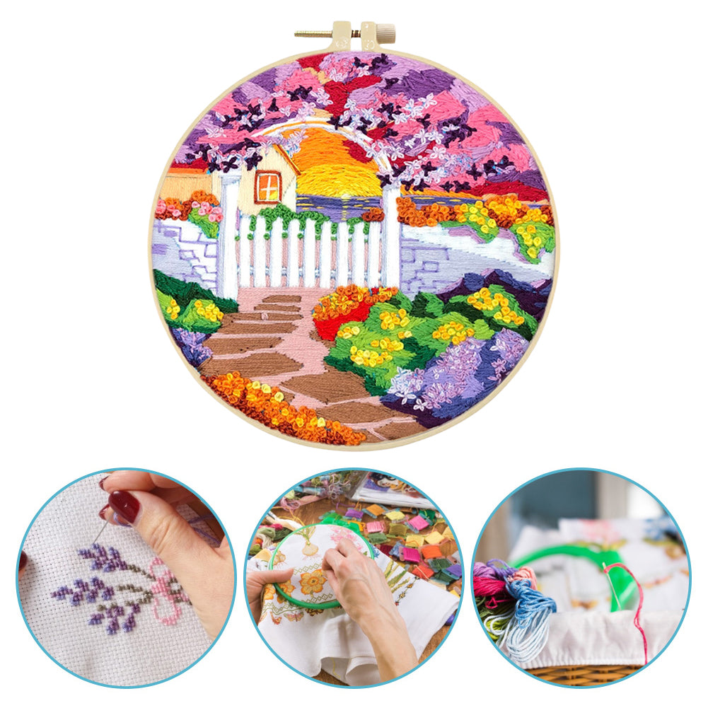 Purple Flower Sunset - DIY Embroidery Cross Stitch Kit with Pattern Cotton Threads Needles Hoop 30x30CM/11.81x11.81in