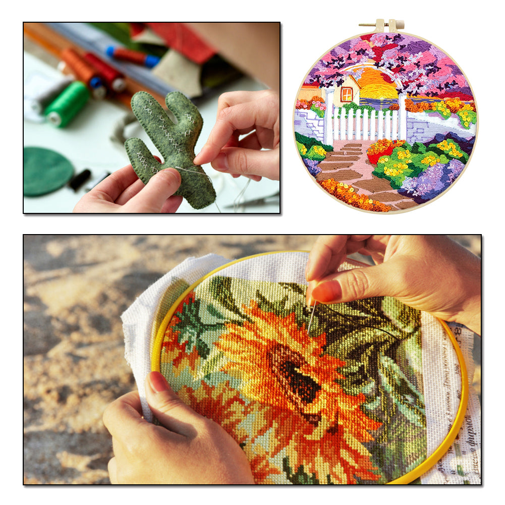 Purple Flower Sunset - DIY Embroidery Cross Stitch Kit with Pattern Cotton Threads Needles Hoop 30x30CM/11.81x11.81in