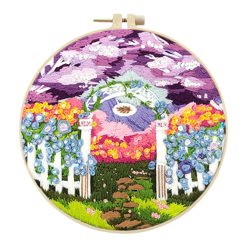 Purple Garden - DIY Embroidery Cross Stitch Kit with Pattern Cotton Threads Needles Hoop 30x30CM/11.81x11.81in
