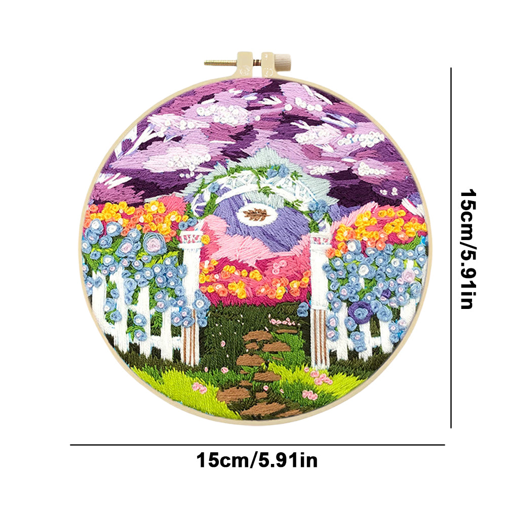 Purple Garden - DIY Embroidery Cross Stitch Kit with Pattern Cotton Threads Needles Hoop 30x30CM/11.81x11.81in