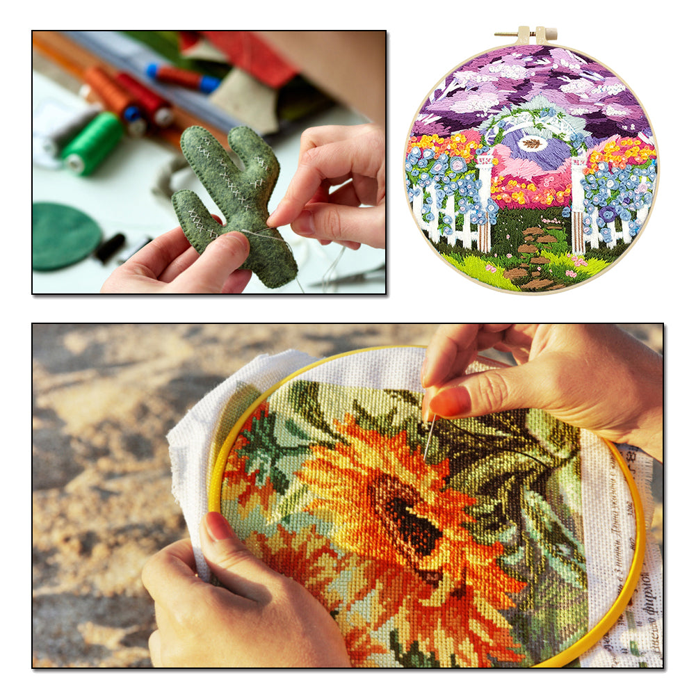 Purple Garden - DIY Embroidery Cross Stitch Kit with Pattern Cotton Threads Needles Hoop 30x30CM/11.81x11.81in
