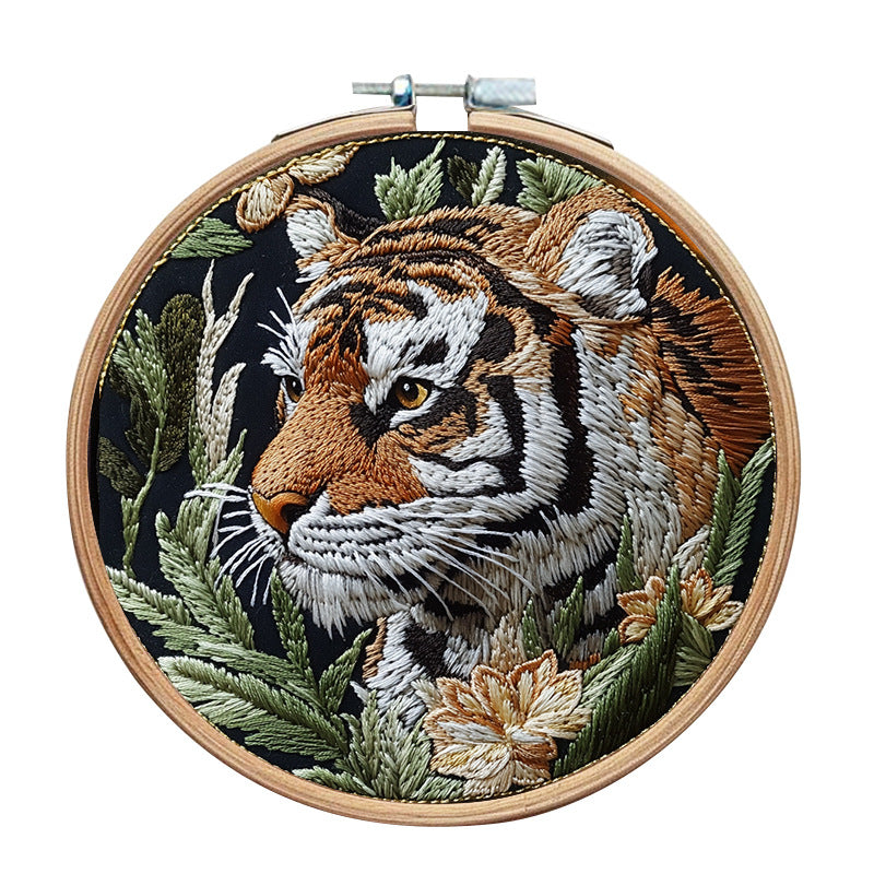 Profile Tiger - DIY Embroidery Cross Stitch Kit with Pattern Cotton Threads Needles Hoop 30x30CM/11.81x11.81in