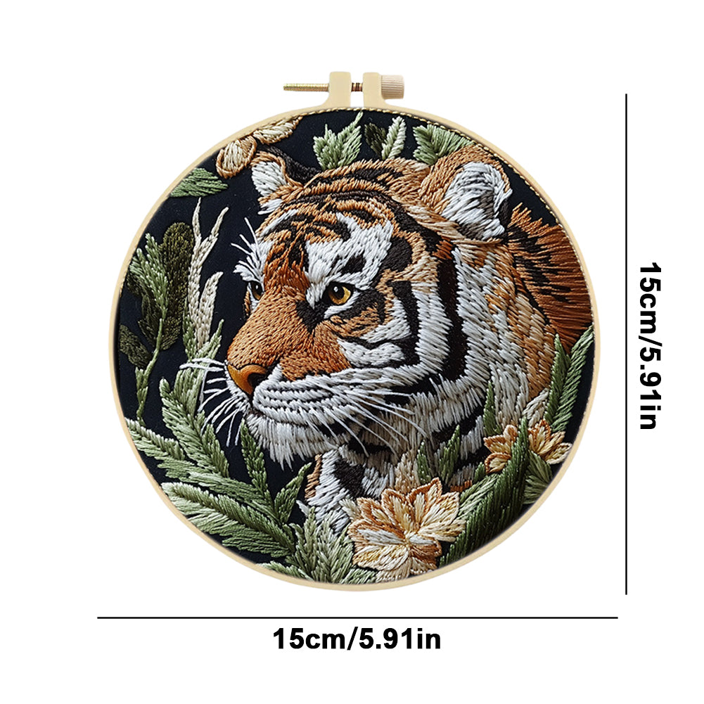 Profile Tiger - DIY Embroidery Cross Stitch Kit with Pattern Cotton Threads Needles Hoop 30x30CM/11.81x11.81in