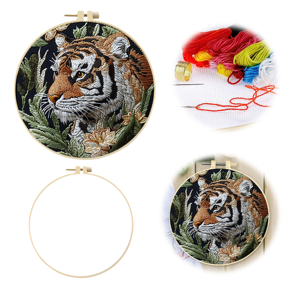 Profile Tiger - DIY Embroidery Cross Stitch Kit with Pattern Cotton Threads Needles Hoop 30x30CM/11.81x11.81in