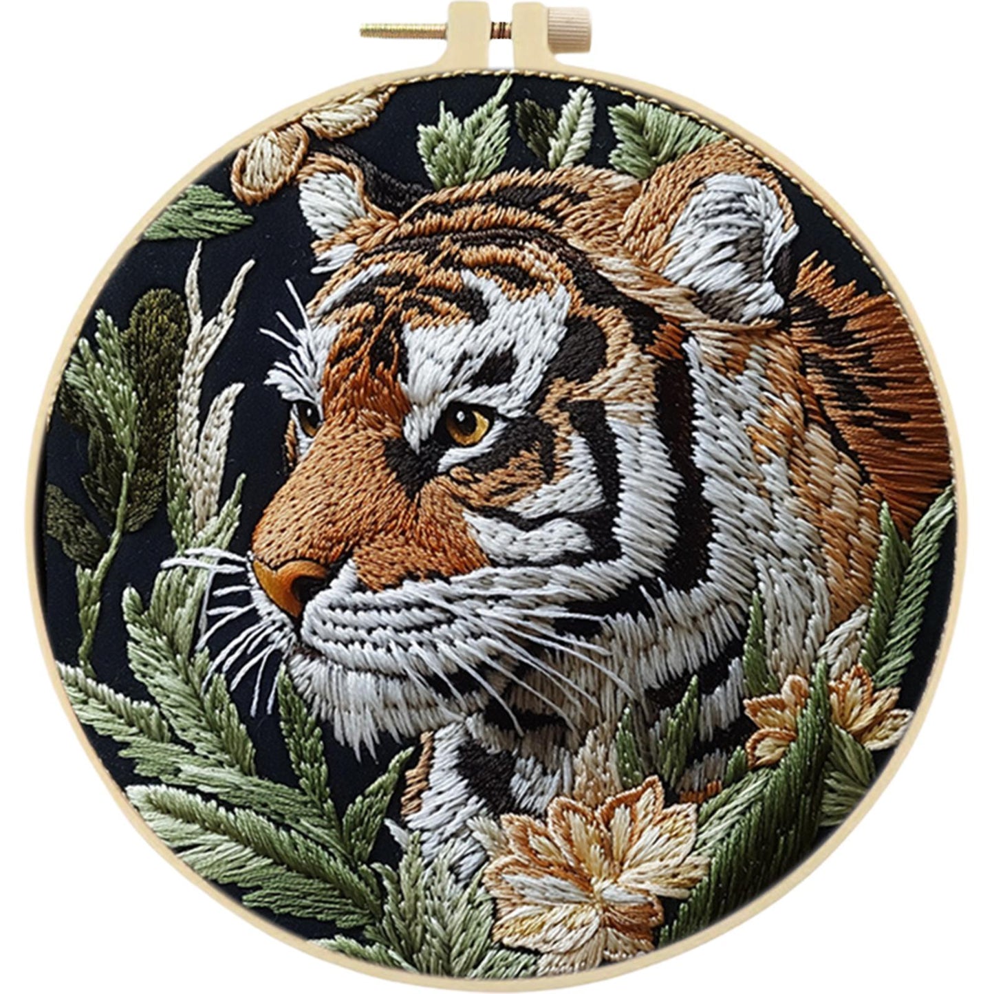 Profile Tiger - DIY Embroidery Cross Stitch Kit with Pattern Cotton Threads Needles Hoop 30x30CM/11.81x11.81in