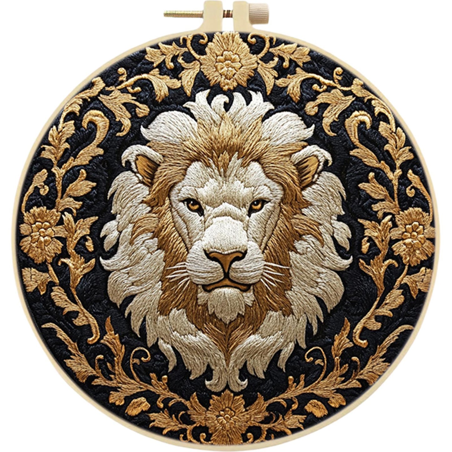 Golden Tiger Head - DIY Embroidery Cross Stitch Kit with Pattern Cotton Threads Needles Hoop 30x30CM/11.81x11.81in