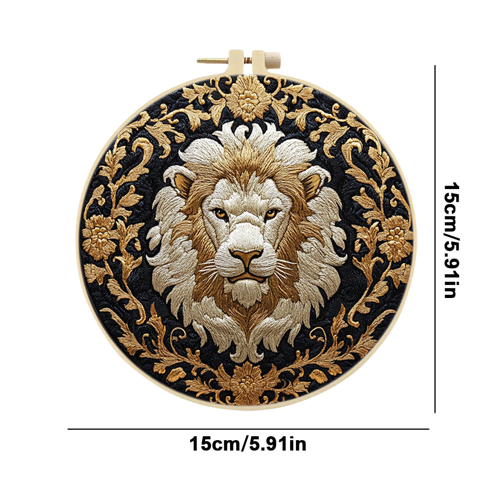 Golden Tiger Head - DIY Embroidery Cross Stitch Kit with Pattern Cotton Threads Needles Hoop 30x30CM/11.81x11.81in