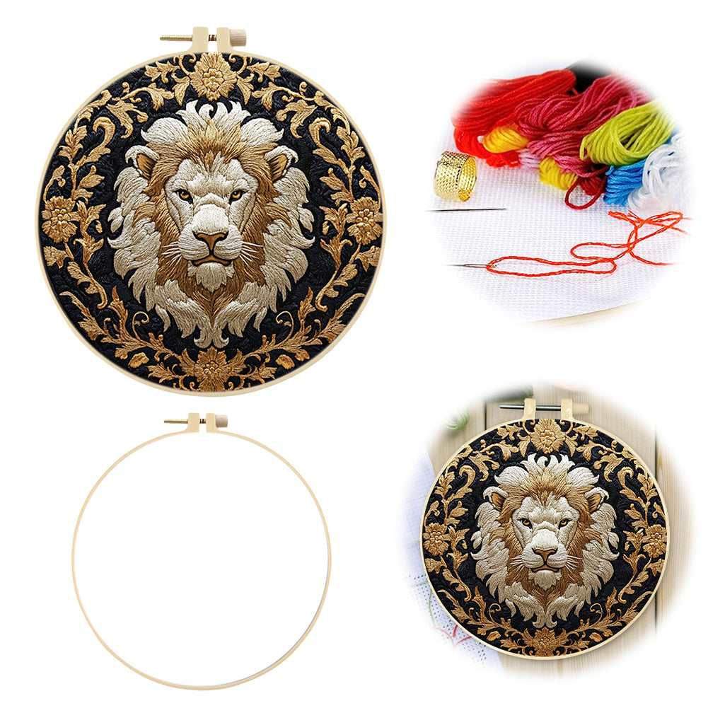Golden Tiger Head - DIY Embroidery Cross Stitch Kit with Pattern Cotton Threads Needles Hoop 30x30CM/11.81x11.81in