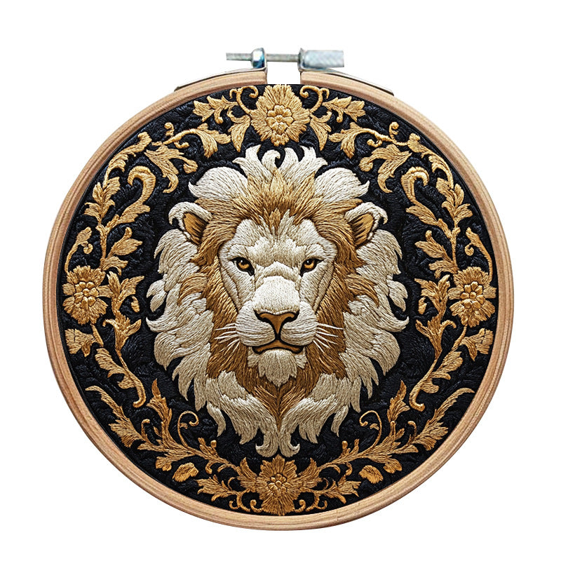 Golden Tiger Head - DIY Embroidery Cross Stitch Kit with Pattern Cotton Threads Needles Hoop 30x30CM/11.81x11.81in