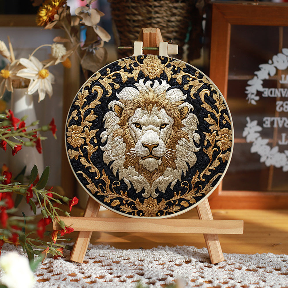 Golden Tiger Head - DIY Embroidery Cross Stitch Kit with Pattern Cotton Threads Needles Hoop 30x30CM/11.81x11.81in