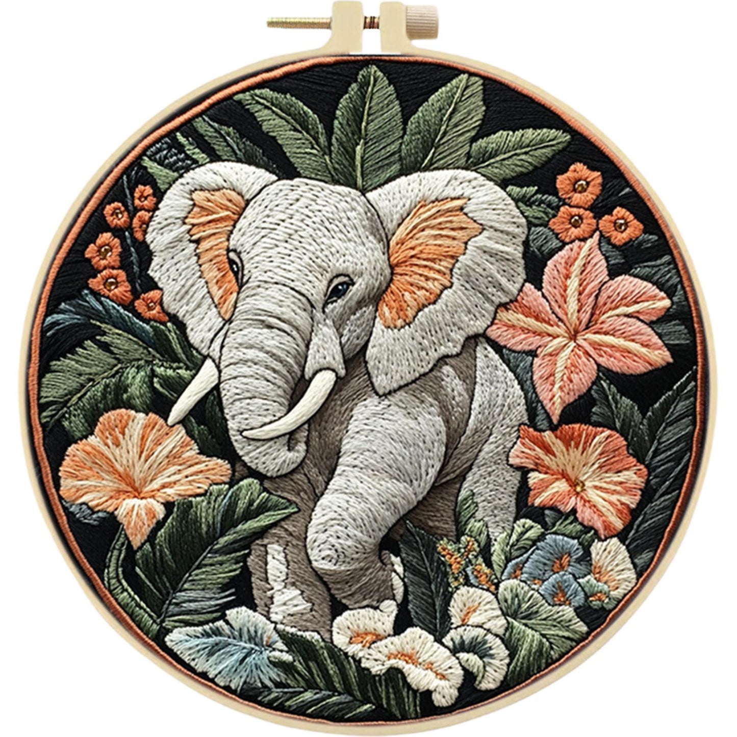 Cute Elephant - DIY Embroidery Cross Stitch Kit with Pattern Cotton Threads Needles Hoop 30x30CM/11.81x11.81in
