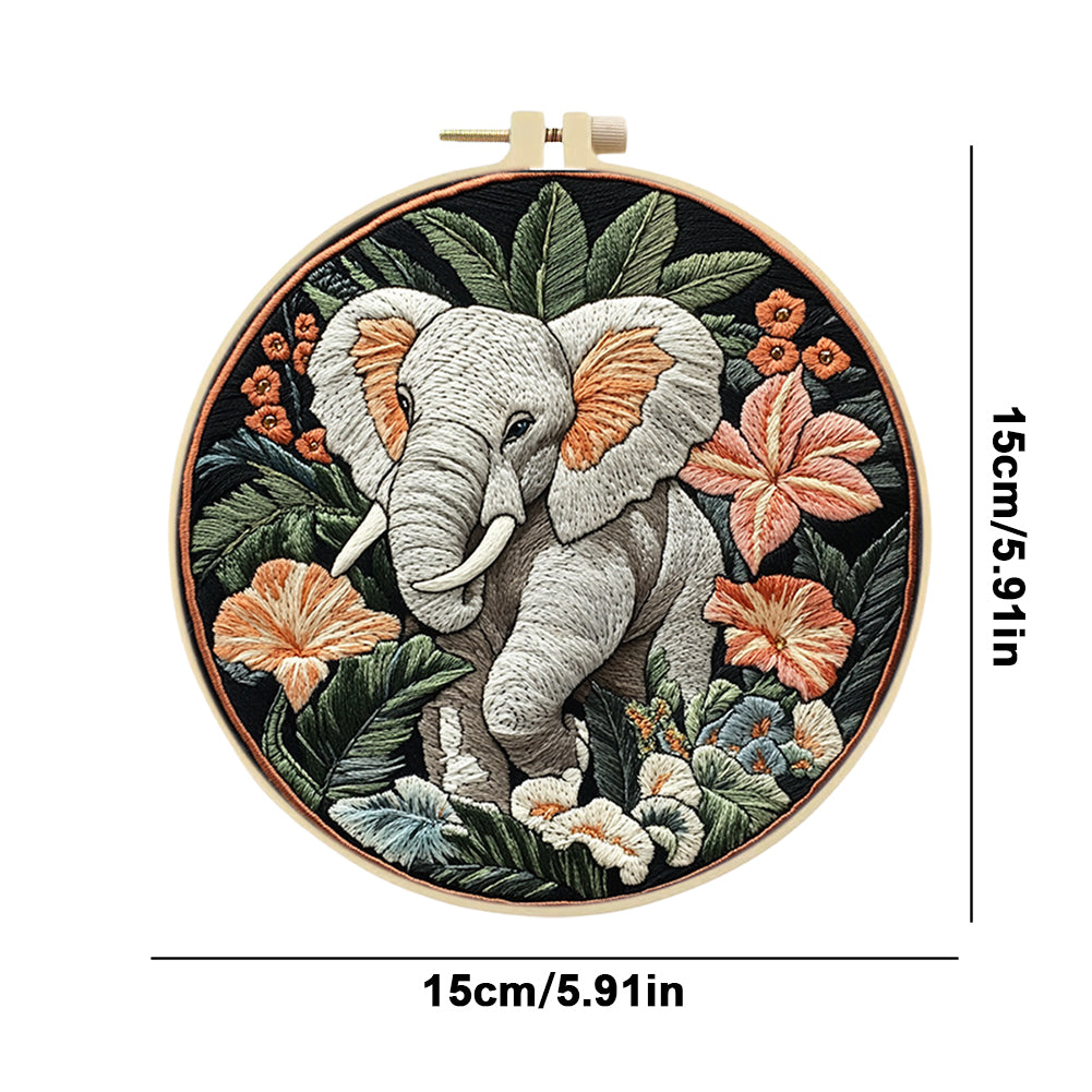 Cute Elephant - DIY Embroidery Cross Stitch Kit with Pattern Cotton Threads Needles Hoop 30x30CM/11.81x11.81in