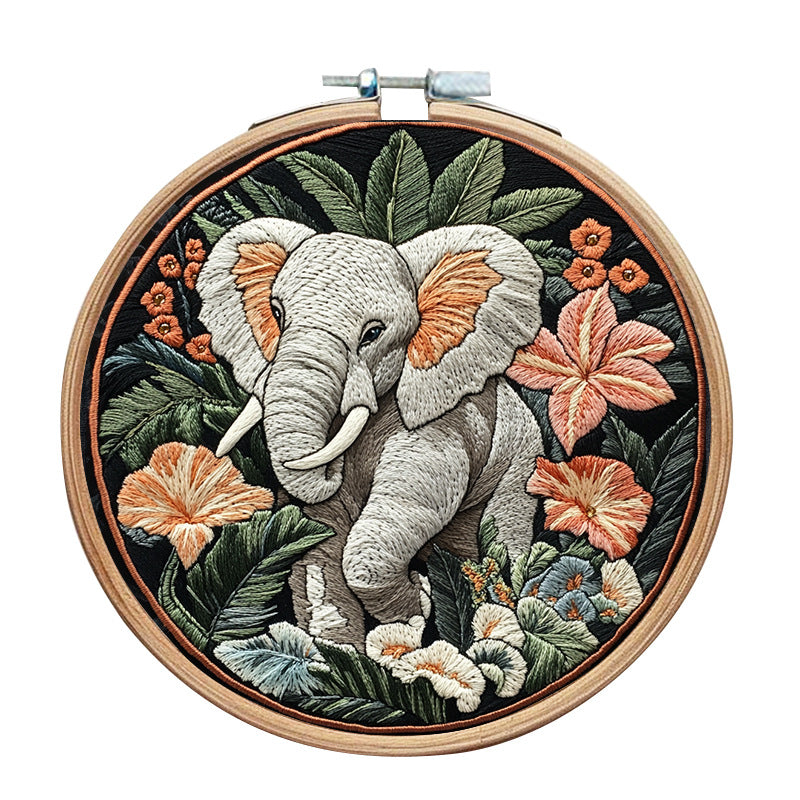 Cute Elephant - DIY Embroidery Cross Stitch Kit with Pattern Cotton Threads Needles Hoop 30x30CM/11.81x11.81in