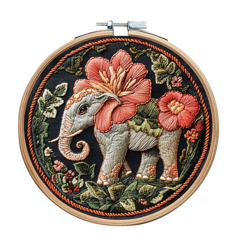 Sacred Elephant - DIY Embroidery Cross Stitch Kit with Pattern Cotton Threads Needles Hoop 30x30CM/11.81x11.81in