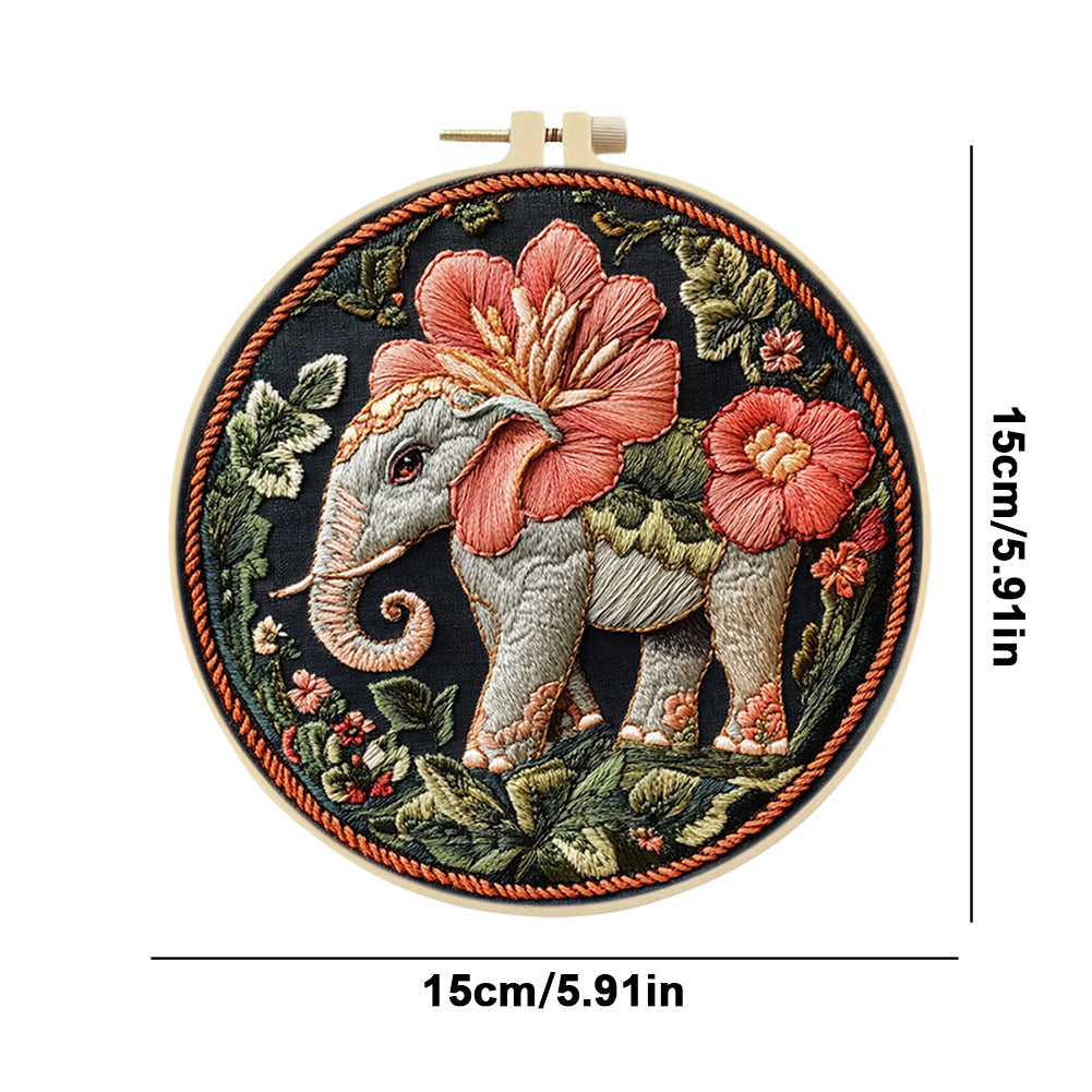 Sacred Elephant - DIY Embroidery Cross Stitch Kit with Pattern Cotton Threads Needles Hoop 30x30CM/11.81x11.81in
