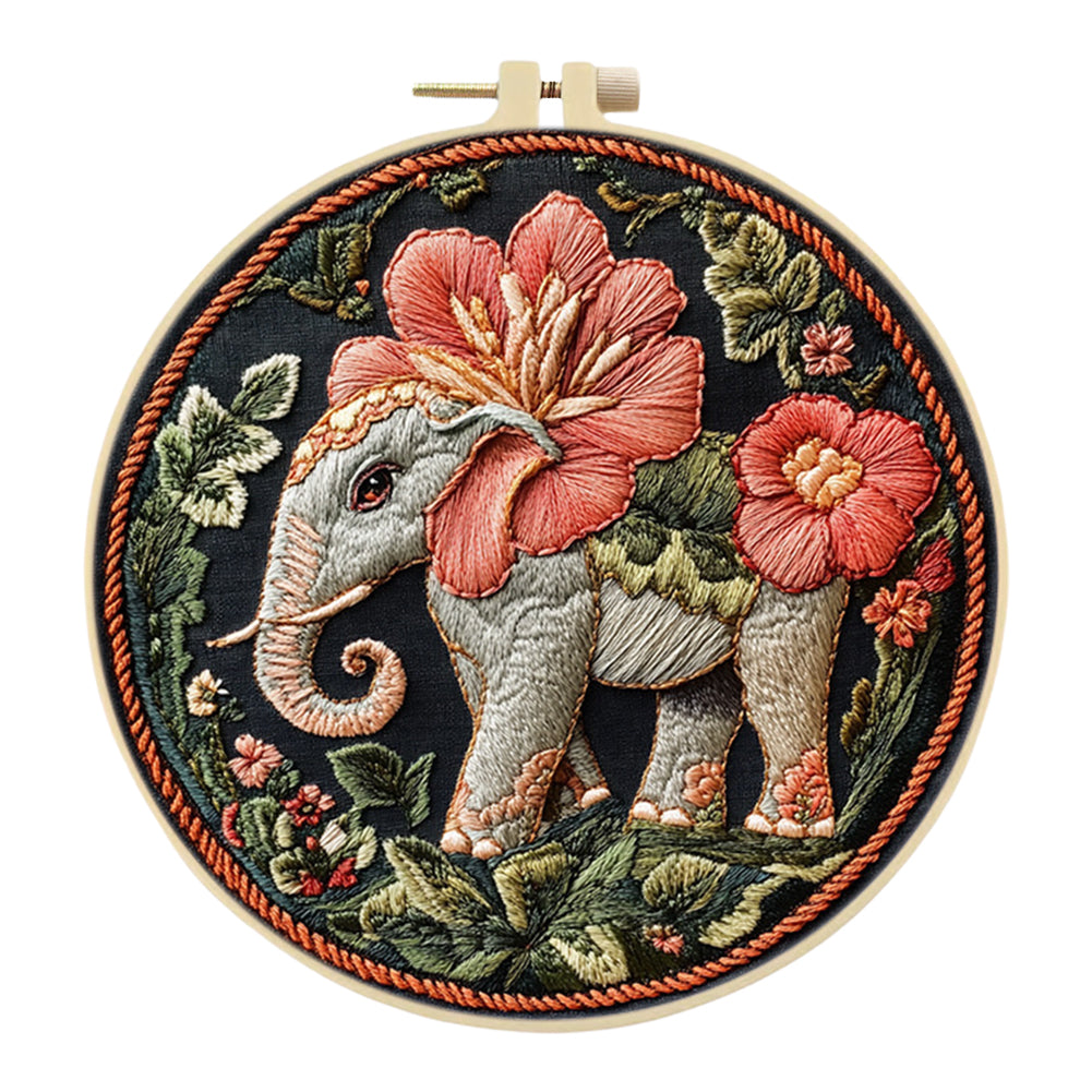 Sacred Elephant - DIY Embroidery Cross Stitch Kit with Pattern Cotton Threads Needles Hoop 30x30CM/11.81x11.81in