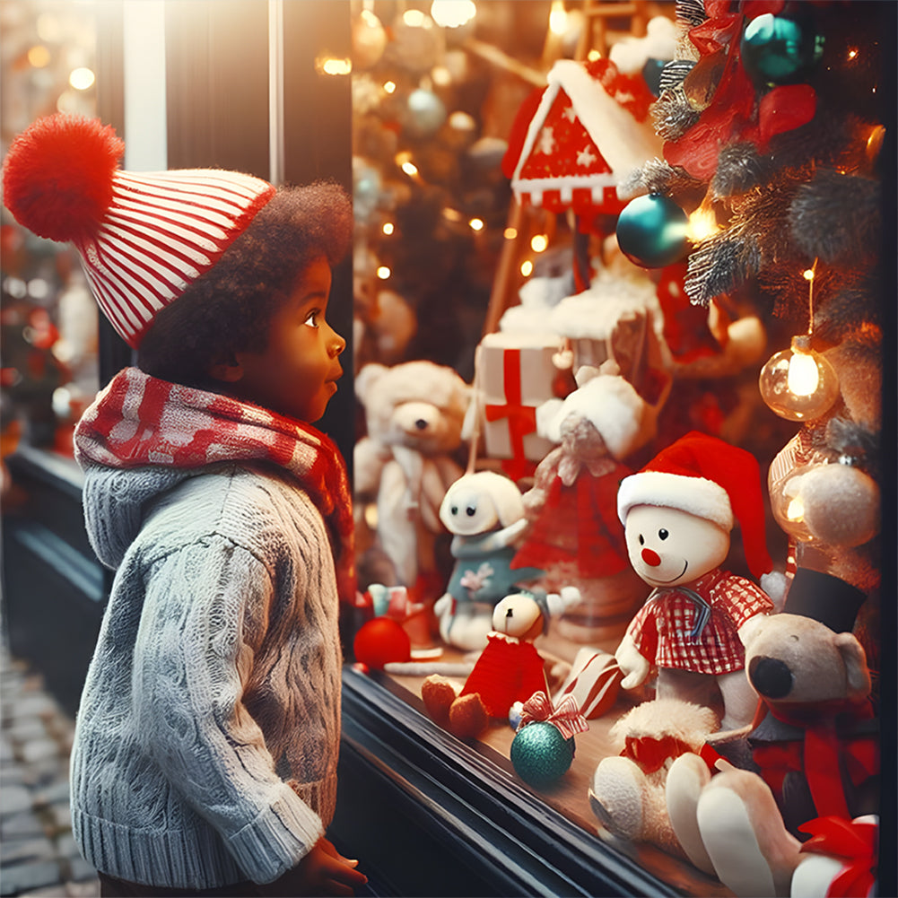 Christmas Window Child 30*30CM(Canvas) Full Round Drill Diamond Painting