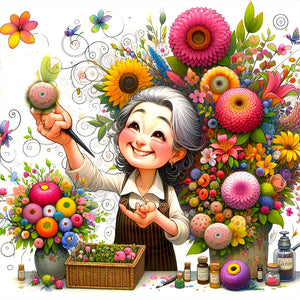 Happy People And Flowers 40*40CM(Canvas) Full Round Drill Diamond Painting