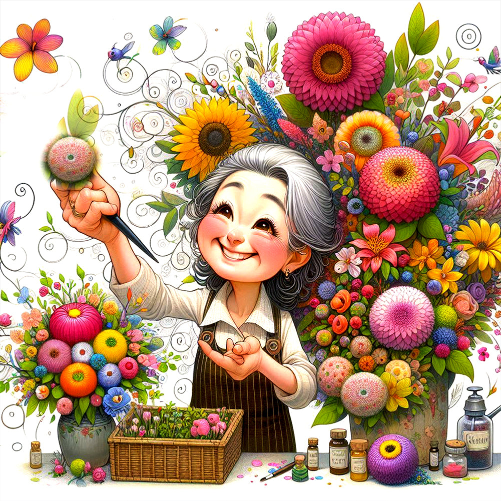 Happy People And Flowers 40*40CM(Canvas) Full Round Drill Diamond Painting