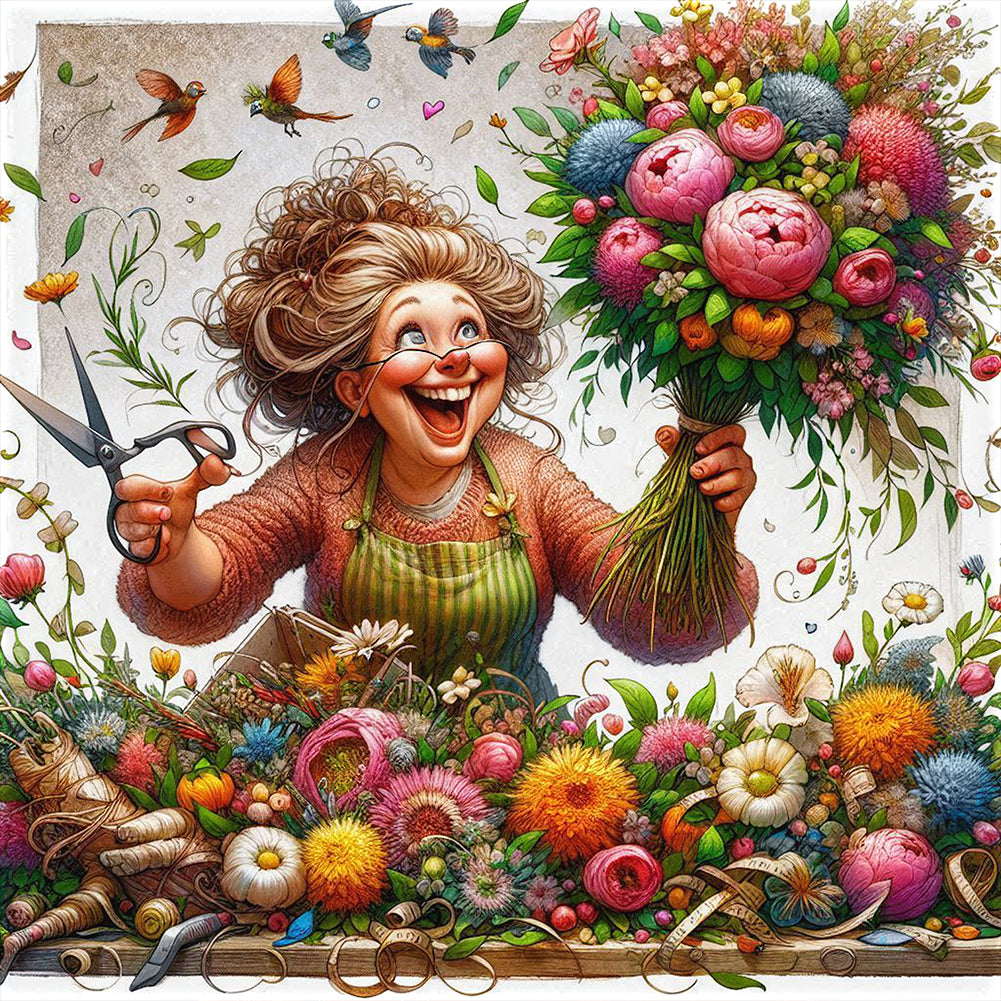 Happy People And Flowers 40*40CM(Canvas) Full Round Drill Diamond Painting