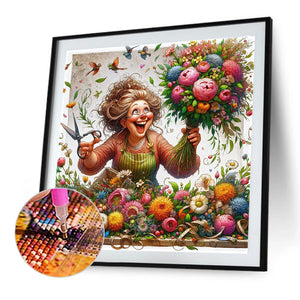 Happy People And Flowers 40*40CM(Canvas) Full Round Drill Diamond Painting