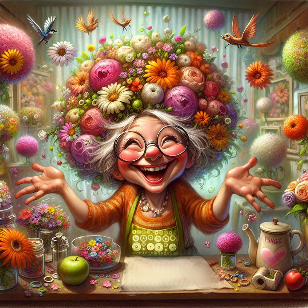 Happy People And Flowers 40*40CM(Canvas) Full Round Drill Diamond Painting