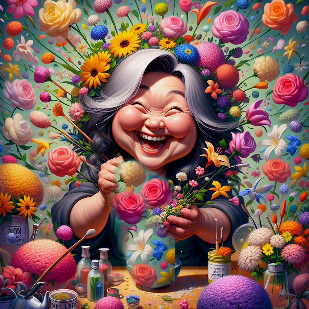 Happy People And Flowers 40*40CM(Canvas) Full Round Drill Diamond Painting