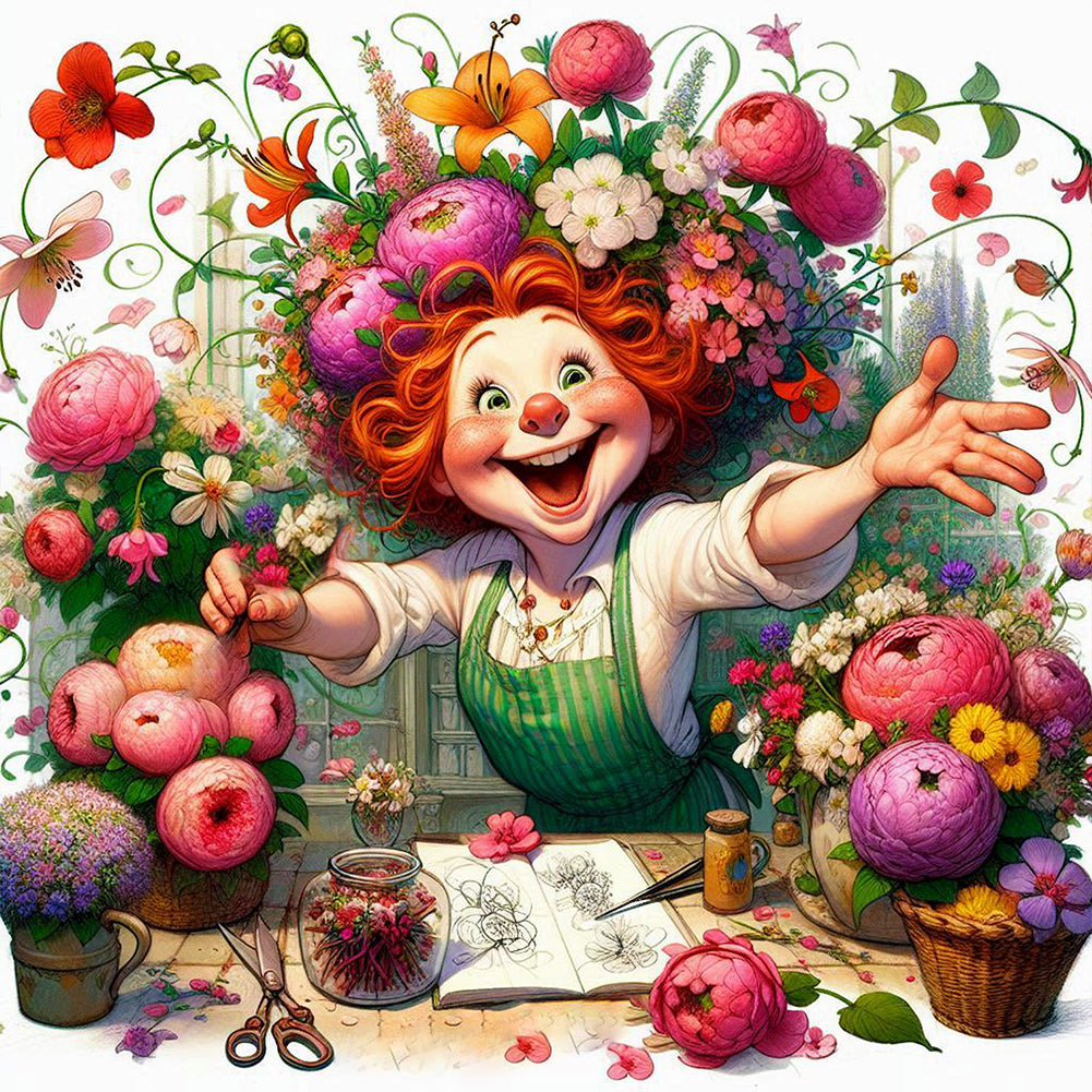 Happy People And Flowers 40*40CM(Canvas) Full Round Drill Diamond Painting