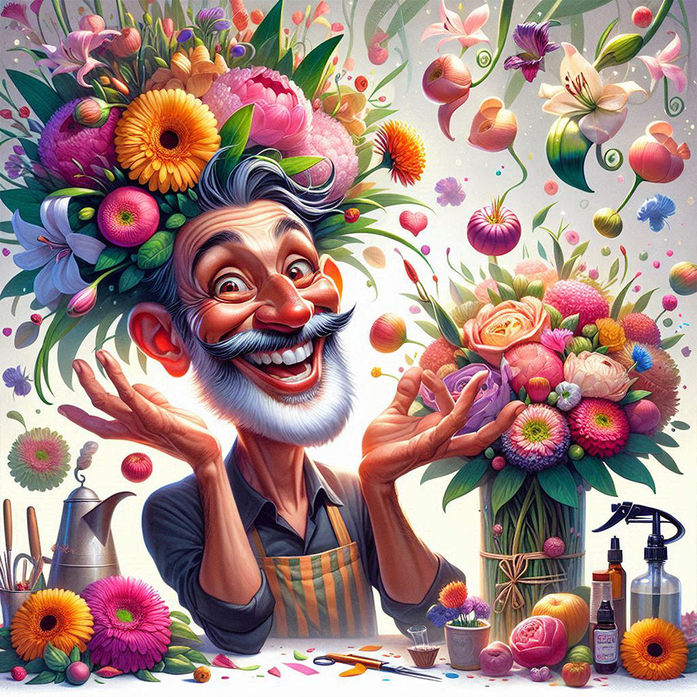 Happy People And Flowers 40*40CM(Canvas) Full Round Drill Diamond Painting