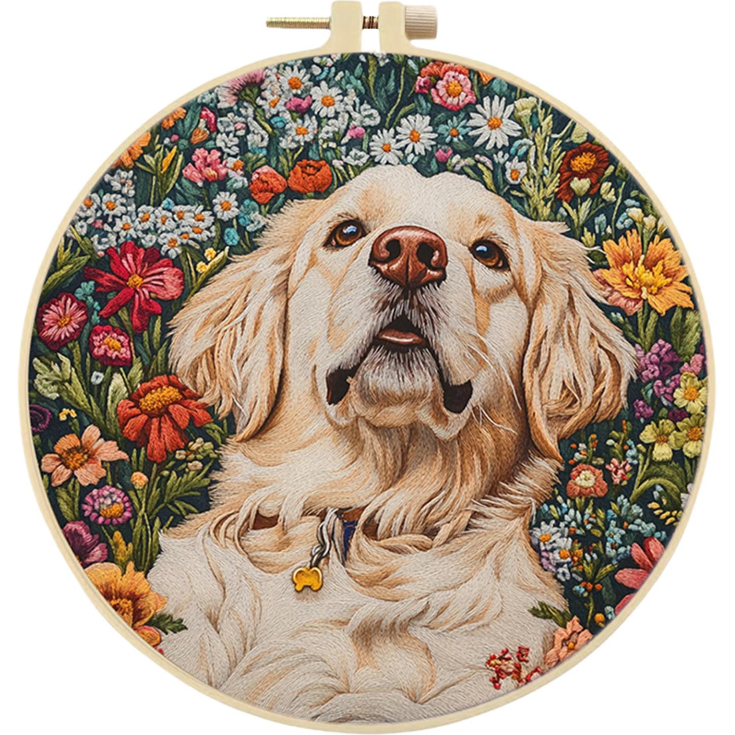 White Dog Head - DIY Embroidery Cross Stitch Kit with Pattern Cotton Threads Needles Hoop 30x30CM/11.81x11.81in