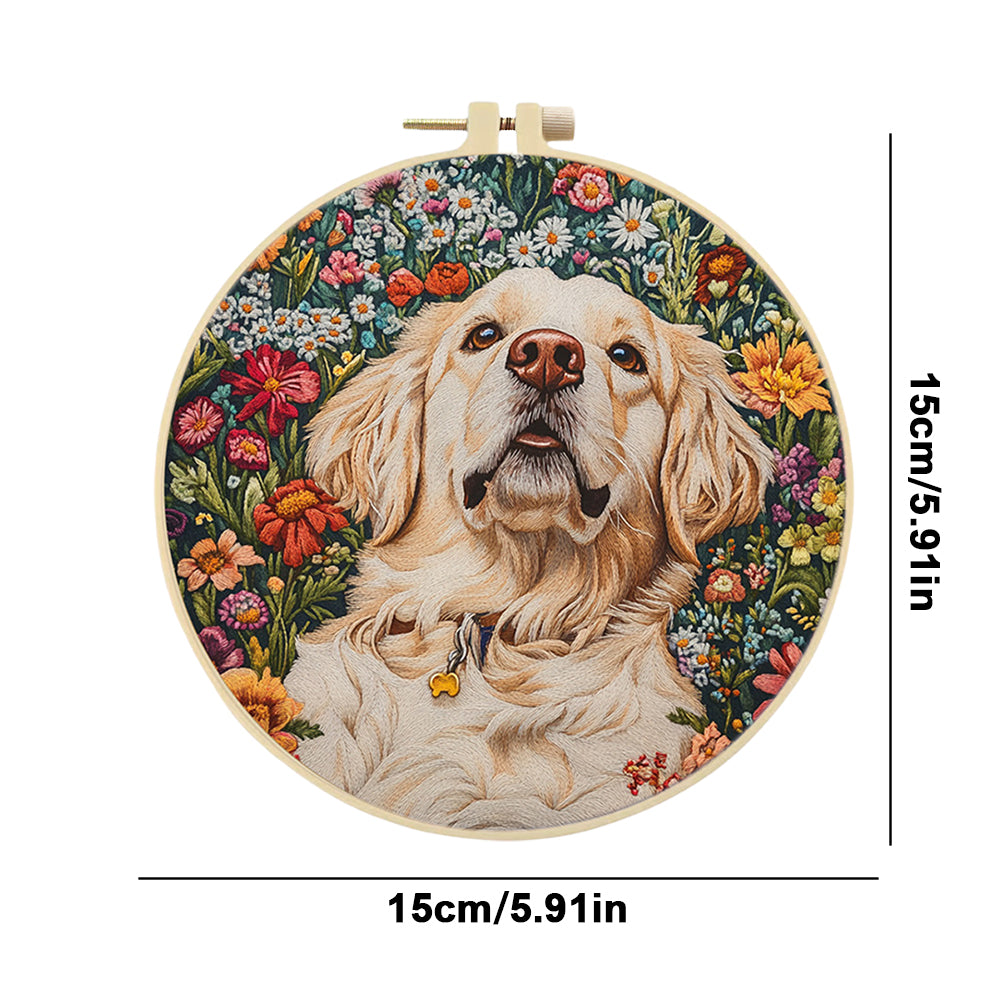 White Dog Head - DIY Embroidery Cross Stitch Kit with Pattern Cotton Threads Needles Hoop 30x30CM/11.81x11.81in