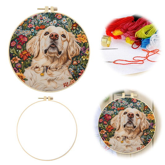White Dog Head - DIY Embroidery Cross Stitch Kit with Pattern Cotton Threads Needles Hoop 30x30CM/11.81x11.81in