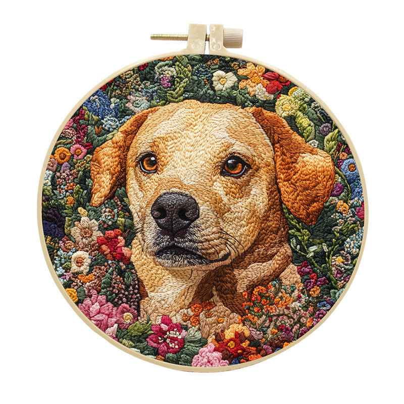 Exquisite Dog Head - DIY Embroidery Cross Stitch Kit with Pattern Cotton Threads Needles Hoop 30x30CM/11.81x11.81in