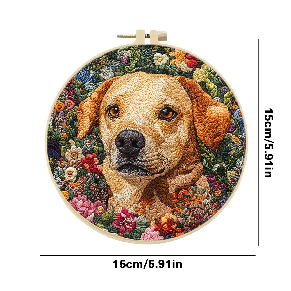 Exquisite Dog Head - DIY Embroidery Cross Stitch Kit with Pattern Cotton Threads Needles Hoop 30x30CM/11.81x11.81in