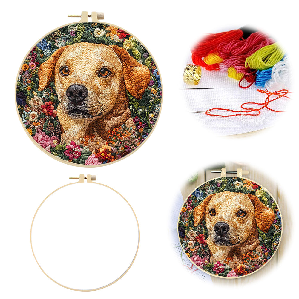 Exquisite Dog Head - DIY Embroidery Cross Stitch Kit with Pattern Cotton Threads Needles Hoop 30x30CM/11.81x11.81in