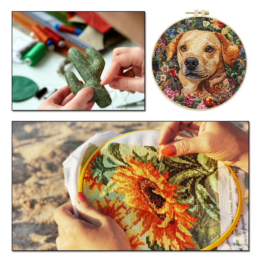 Exquisite Dog Head - DIY Embroidery Cross Stitch Kit with Pattern Cotton Threads Needles Hoop 30x30CM/11.81x11.81in