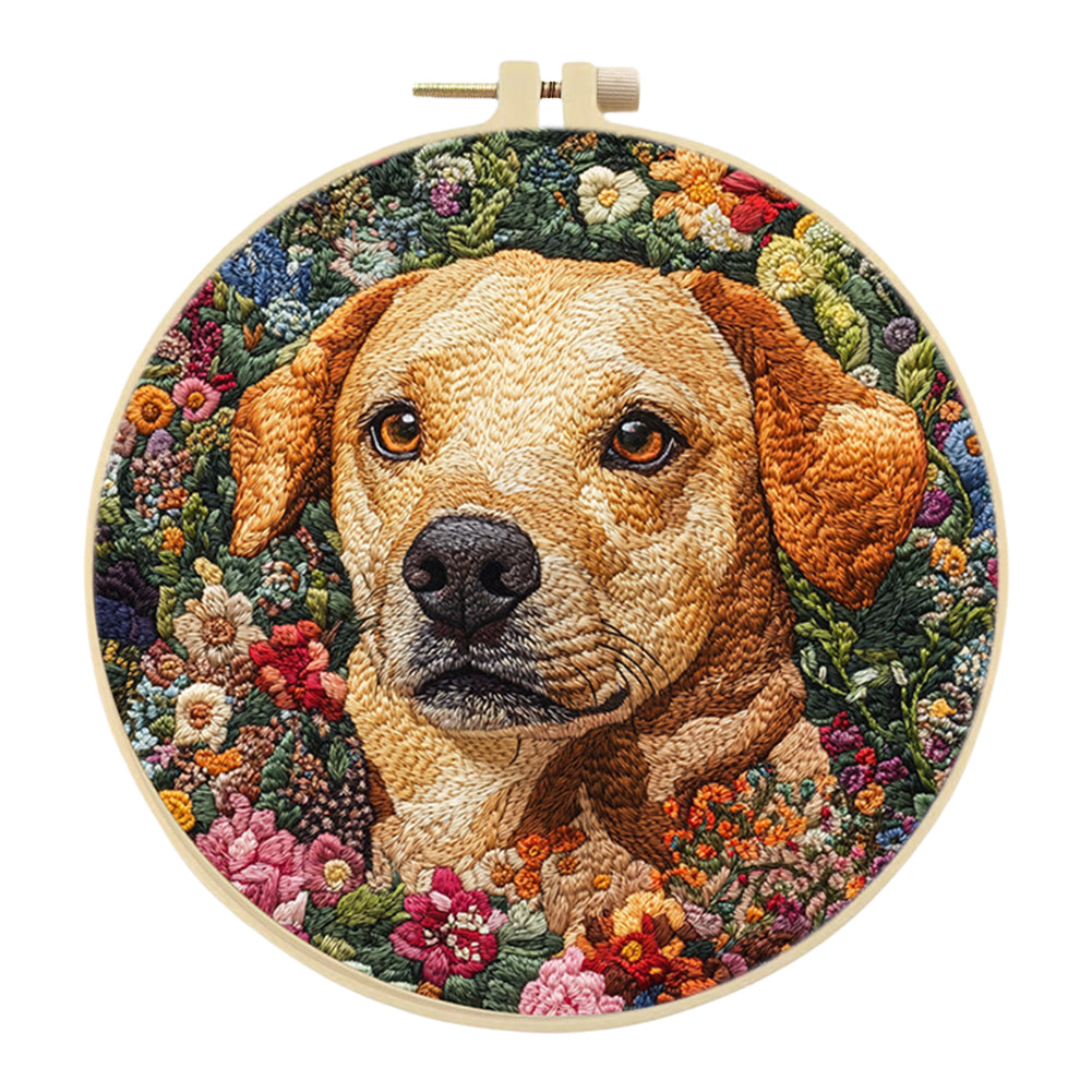 Exquisite Dog Head - DIY Embroidery Cross Stitch Kit with Pattern Cotton Threads Needles Hoop 30x30CM/11.81x11.81in