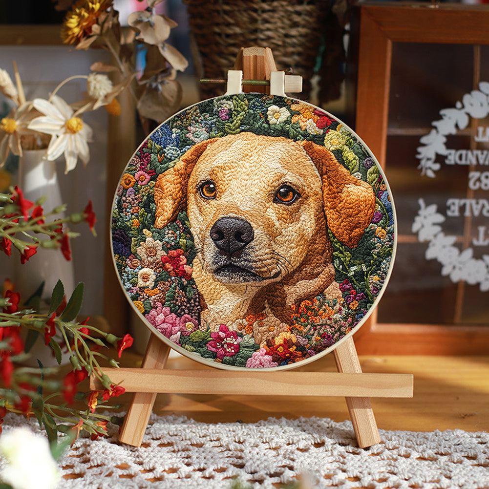 Exquisite Dog Head - DIY Embroidery Cross Stitch Kit with Pattern Cotton Threads Needles Hoop 30x30CM/11.81x11.81in