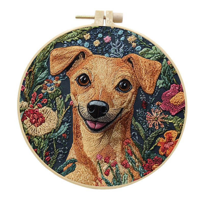 Handsome Dog Head - DIY Embroidery Cross Stitch Kit with Pattern Cotton Threads Needles Hoop 30x30CM/11.81x11.81in