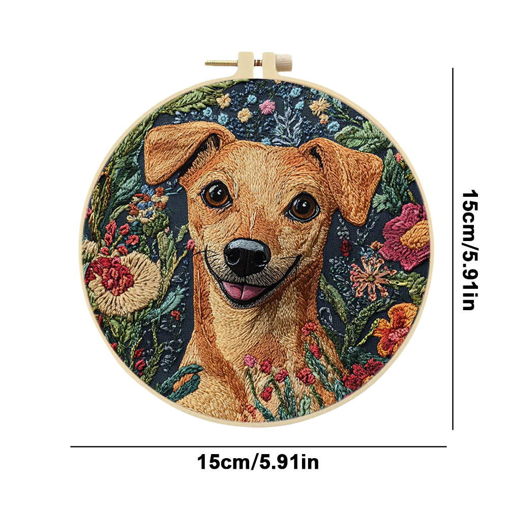 Handsome Dog Head - DIY Embroidery Cross Stitch Kit with Pattern Cotton Threads Needles Hoop 30x30CM/11.81x11.81in
