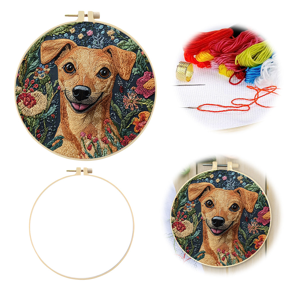 Handsome Dog Head - DIY Embroidery Cross Stitch Kit with Pattern Cotton Threads Needles Hoop 30x30CM/11.81x11.81in
