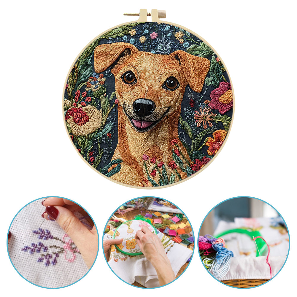 Handsome Dog Head - DIY Embroidery Cross Stitch Kit with Pattern Cotton Threads Needles Hoop 30x30CM/11.81x11.81in